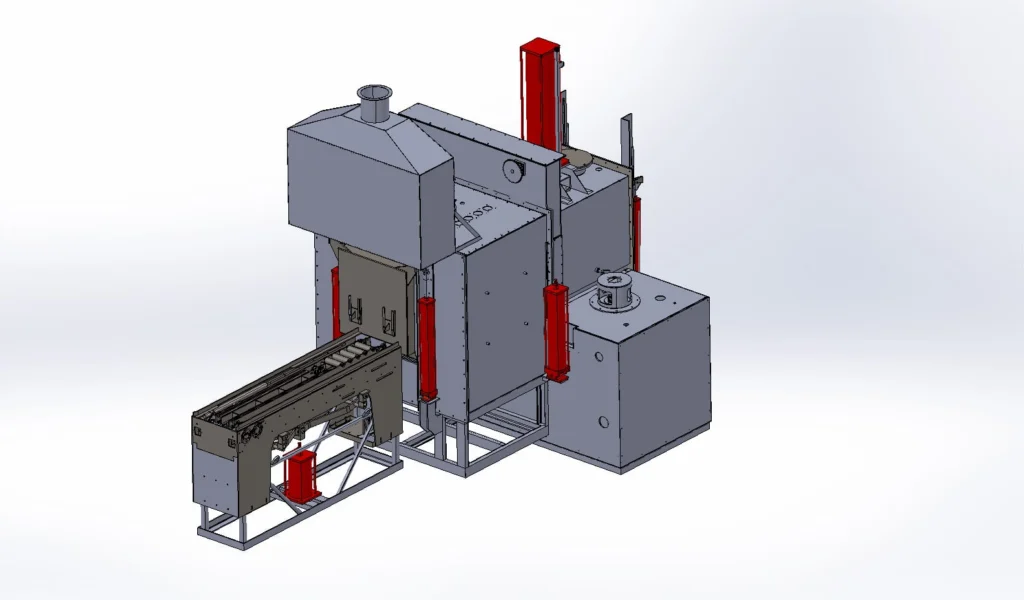 Therelek’s Sealed Quench Furnace line consists of preheating and tempering furnaces, washing machines, stationary table, hydraulic lifts and charge transfer systems.